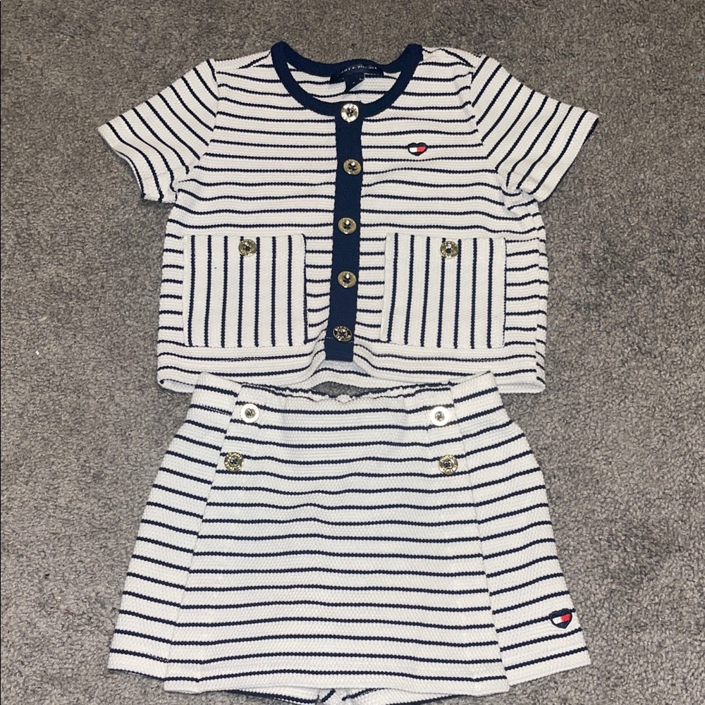 Tommy Hilfiger Navy and White Striped Kids Matching Set